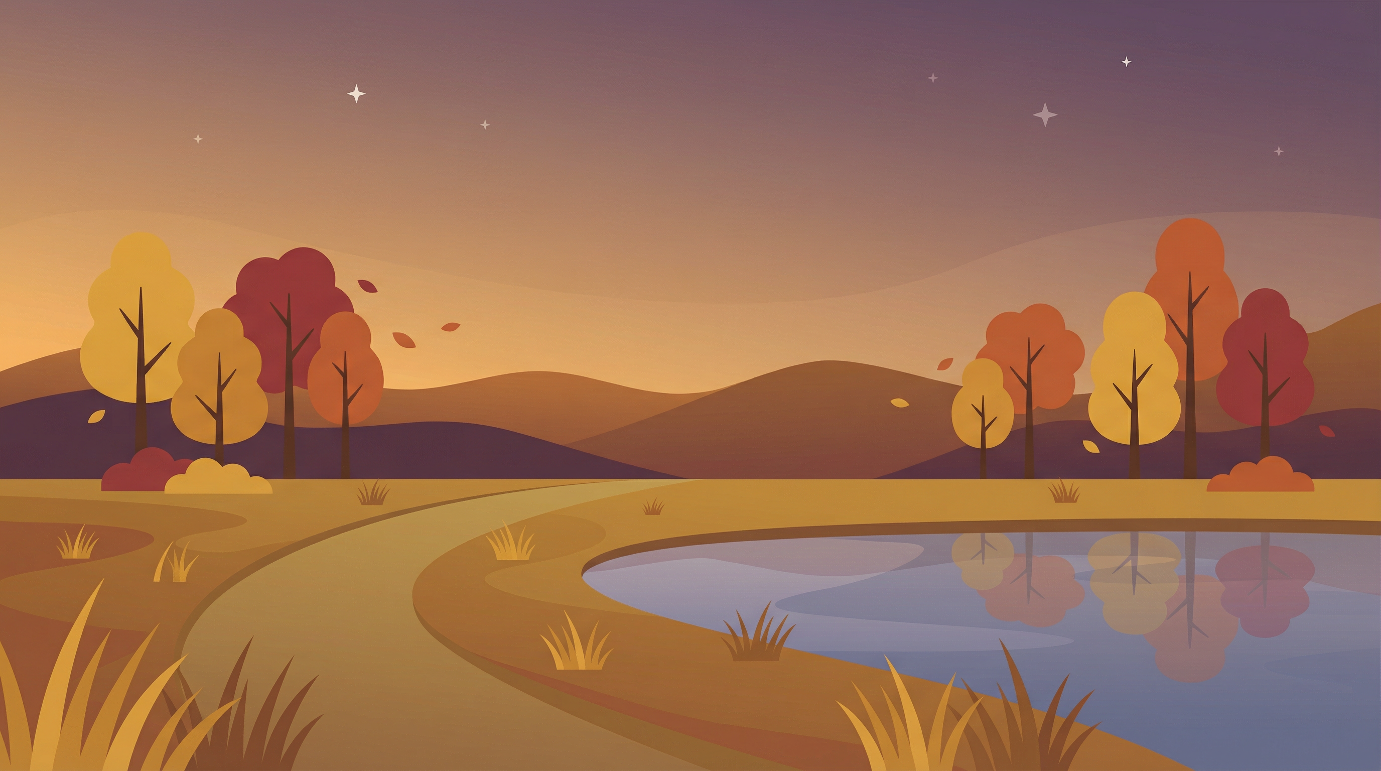 Inner Landscape - Golden Autumn: serene mastery state with stars visible